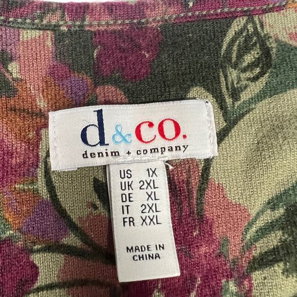 Denim & Co. Sharkbite Top 3/4 Sleeve Floral Crew Neck Casual Multicolor Women 1X - Picture 3 of 9